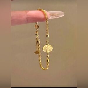 Gold Plated Stainless Steel Coin Charm Bracelet